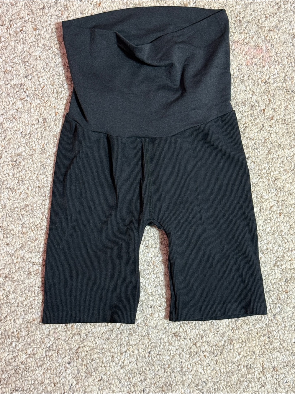 Black Ribbed High-Waist Maternity Shapewear Biker Shorts